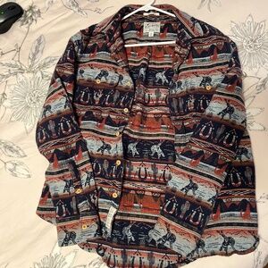 Lucky Brand Men’s/Women’s printed Aztec button down shirt Medium